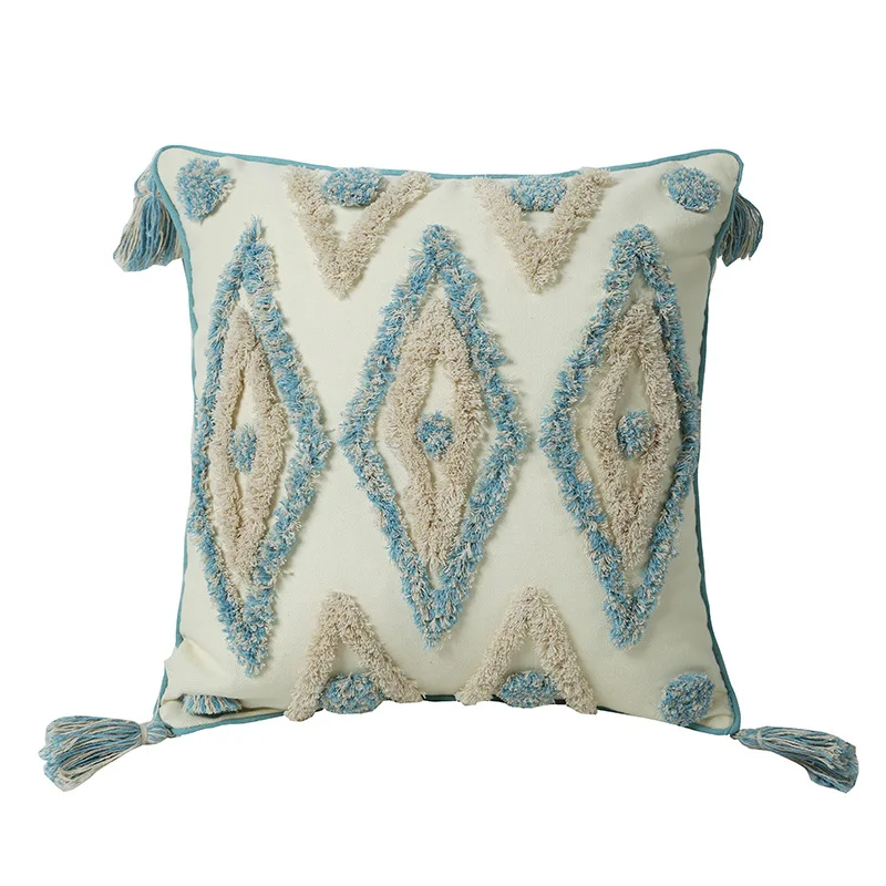 В богемном стиле Стиль подушка крышка белого и голубого цвета наволочка с