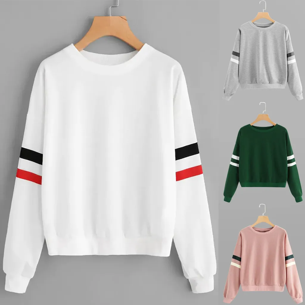 Толстовки Модные женские пушистые Полосатые блузки с длинными рукавами
