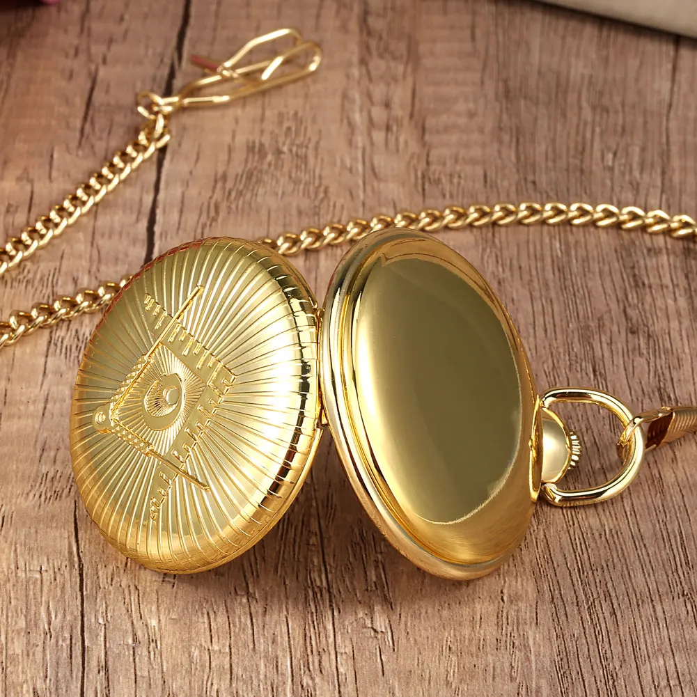 Vintage Big Pocket Watch Souvenir Masonic G Design Gold Quartz Bracelet Clock Pendant Masonic Pocket Watch Chain Necklace