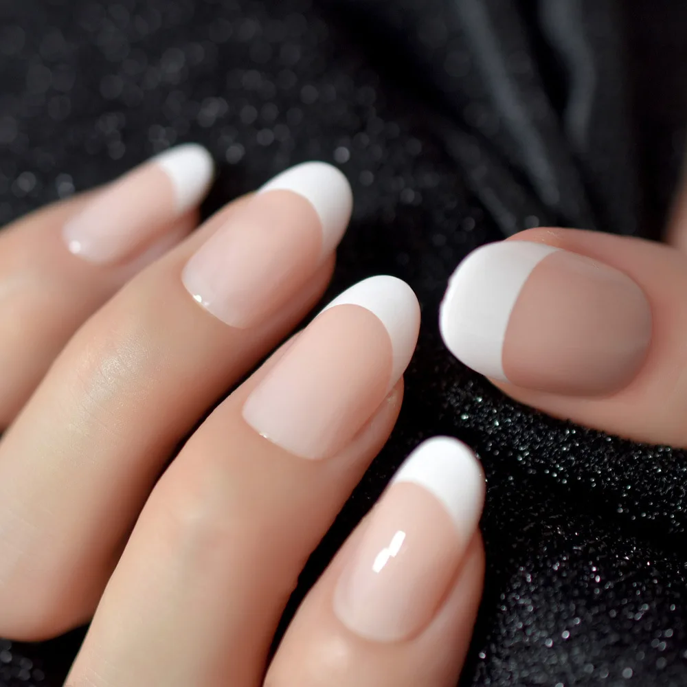 

24Pcs/Set False Nail French Style Full Cover Press Reusable Acrylic Fake Nails Stick On Nail Art Lady Finished Fingernail