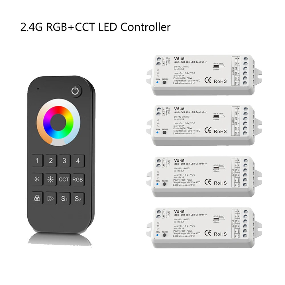 2 4G Беспроводной Led Управление DC12V 24V 5CH RGBWW RGBCW RGBCCT полосы светильник затемнения RF