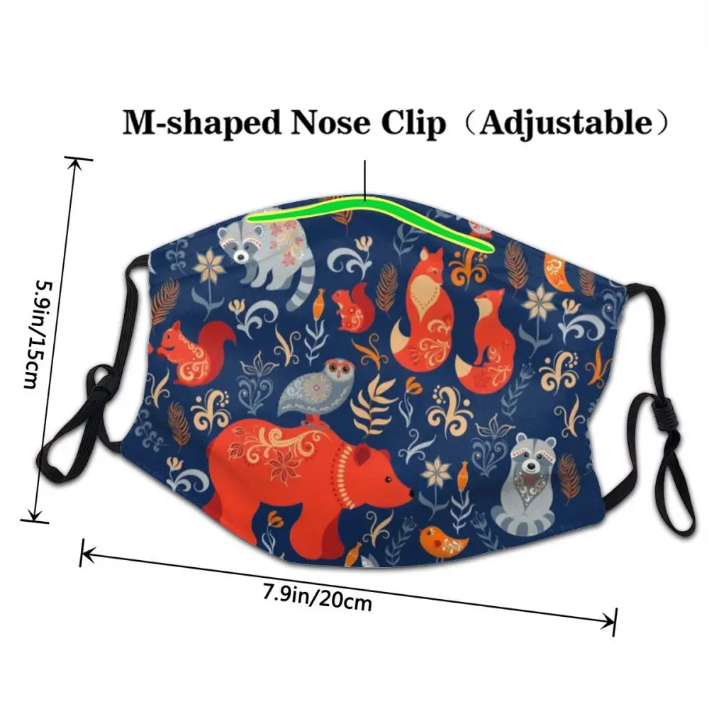 Сказочный лес. Лиса медведь енот совы кролики цветы и травы на голубом фоне.