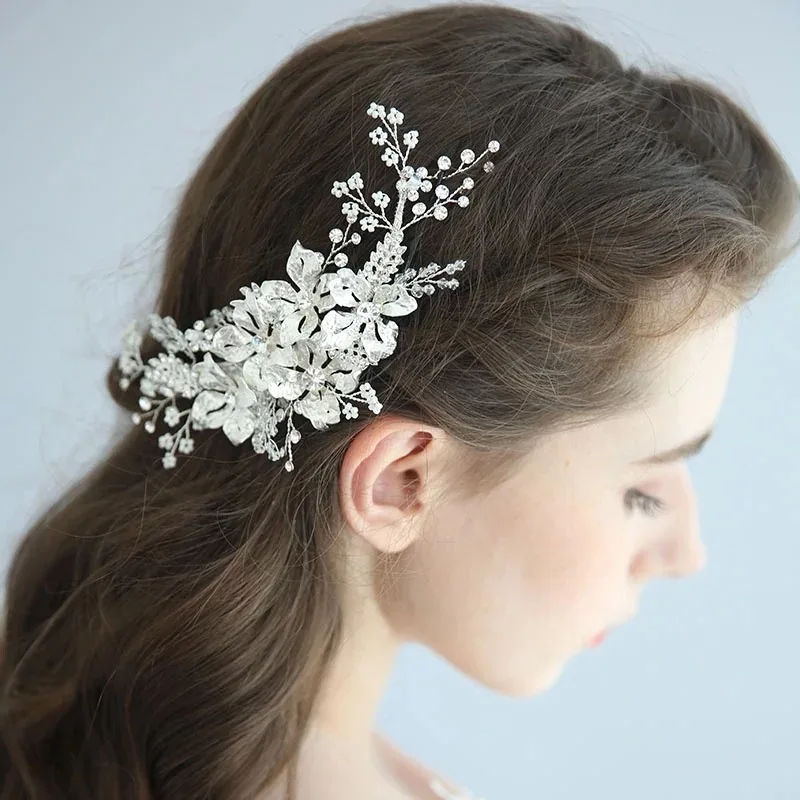 Нежные цветочные свадебные зажимы для волос гребень античный серебряный
