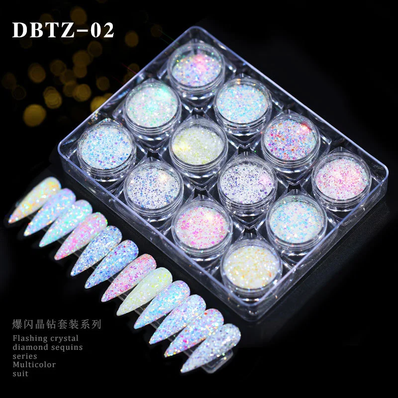 

12 Boxes Iridescent Nail Powders Shiny Nail Glitters Sequins Dust Decorations For Nail Art Chrome Pigment DIY Accessories