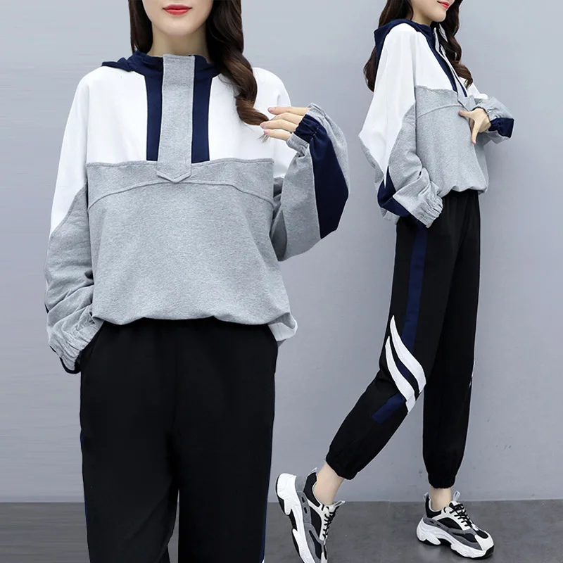 Осенне зимний комплект из двух предметов топы с капюшоном и брюки подходящие