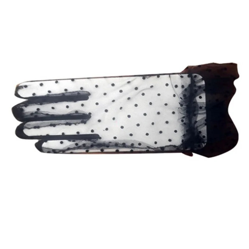 

New 1 Pair Lace Gloves Autumn Summer Women Short Tulle Gloves Stretchy Lotus Leaf Sheers Flexible Mesh Gloves Full Finger