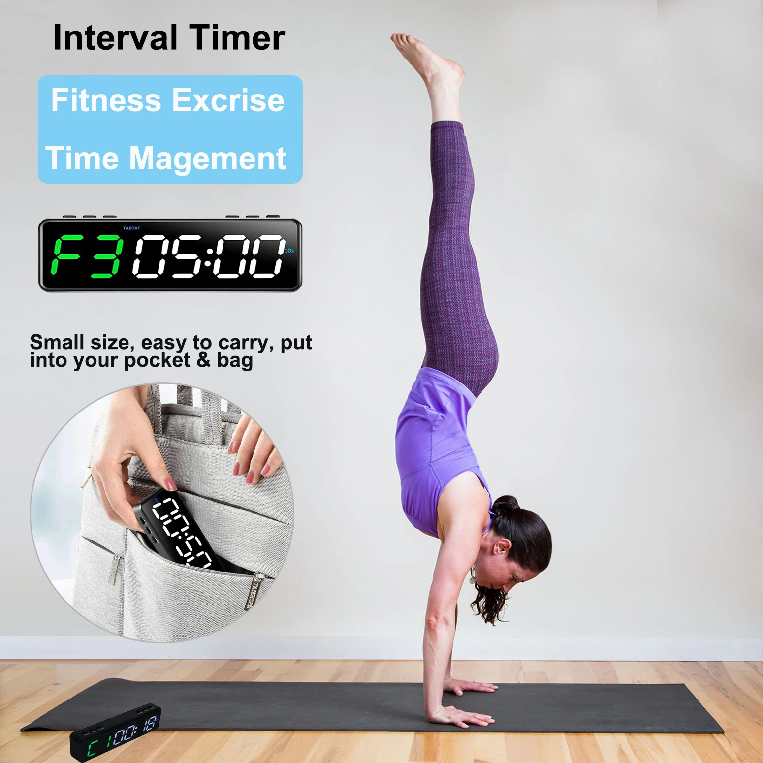 

Portable Gym Workout Timer, Fitness Clock with Built-in Magnetic Spine, Controlled from Free Mobile App via Bluetooth GreenWhite