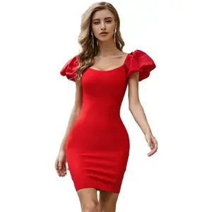 Autumn New Fashion Red Short Sleeve Bandage Dress Knee Long Sexy Party Dress Tight Dress Wholesale Autumn New Fashion Red Short Sleeve Bandage Dress Knee Long Sexy Party Dress Tight Dress Wholesale