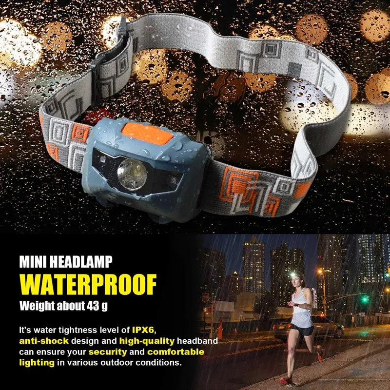 Головной мини-фонарь 4 режима бело-красный светодиод водонепроницаемый