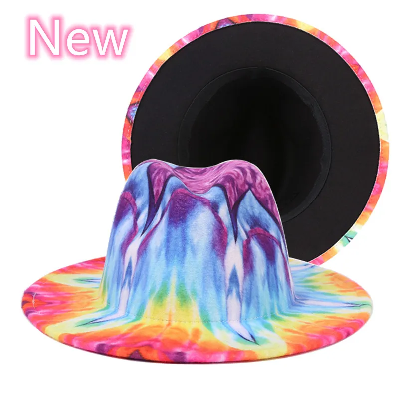 

Фетровая шляпа Tie-dye, шерстяная шляпа-топ, Новая цветная шапка для выступлений и джазовых выступлений, для улицы и вечеринок, оптовая продажа ...