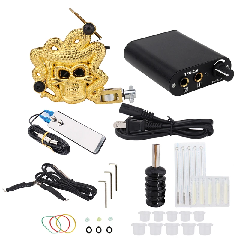 Полный Набор татуировок 1 шт. Золотая тату машина пистолет мини блок питания боди