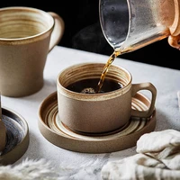creative handmade retro pottery coffee cup set ceramic cups with dish milk water mug breakfast mugs coffee mugs home tableware