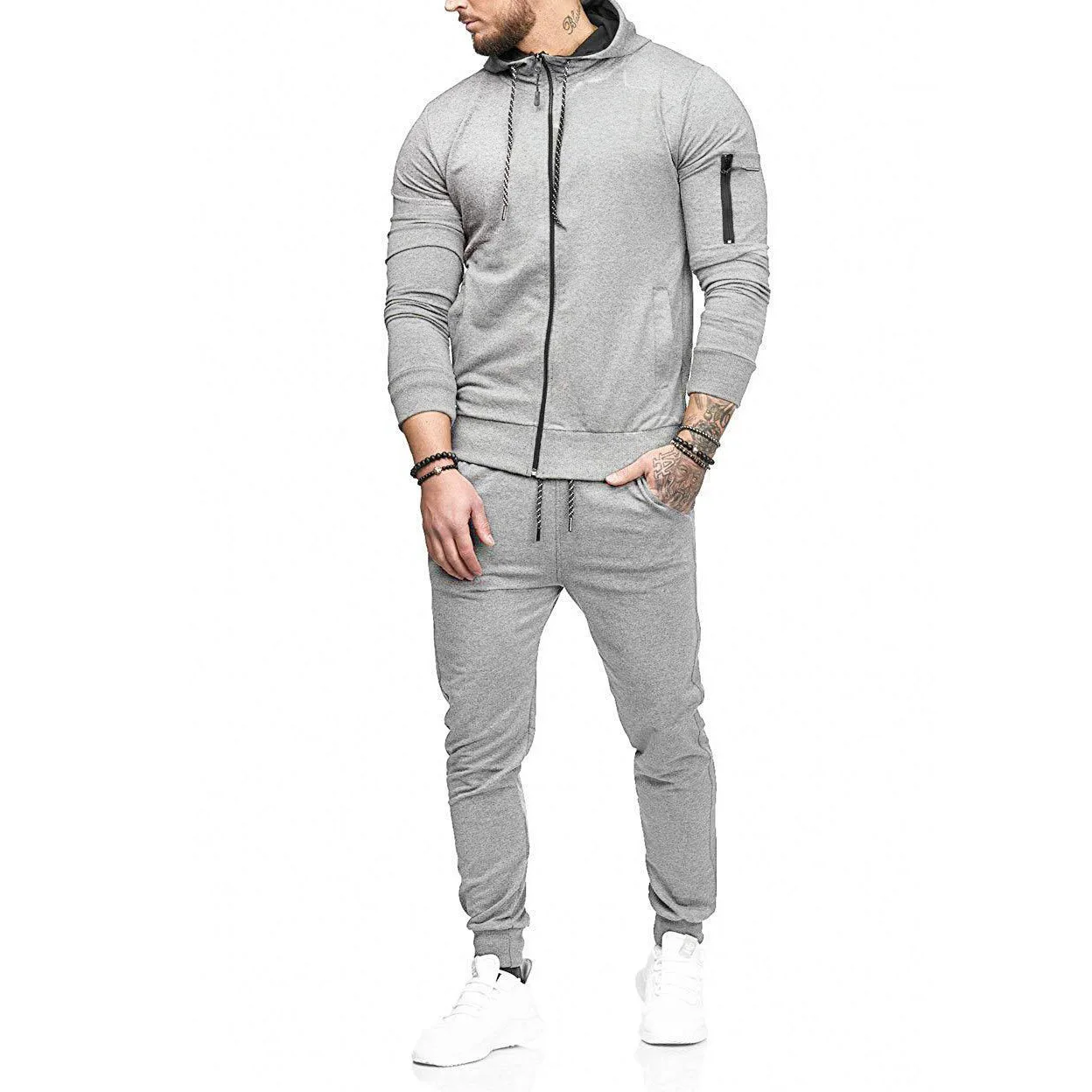 

Men's Sportswear Arm Zip Decoration Detail Fitness and Casual Men's Athletics Sportswear Fitness Wear Jogging Wear