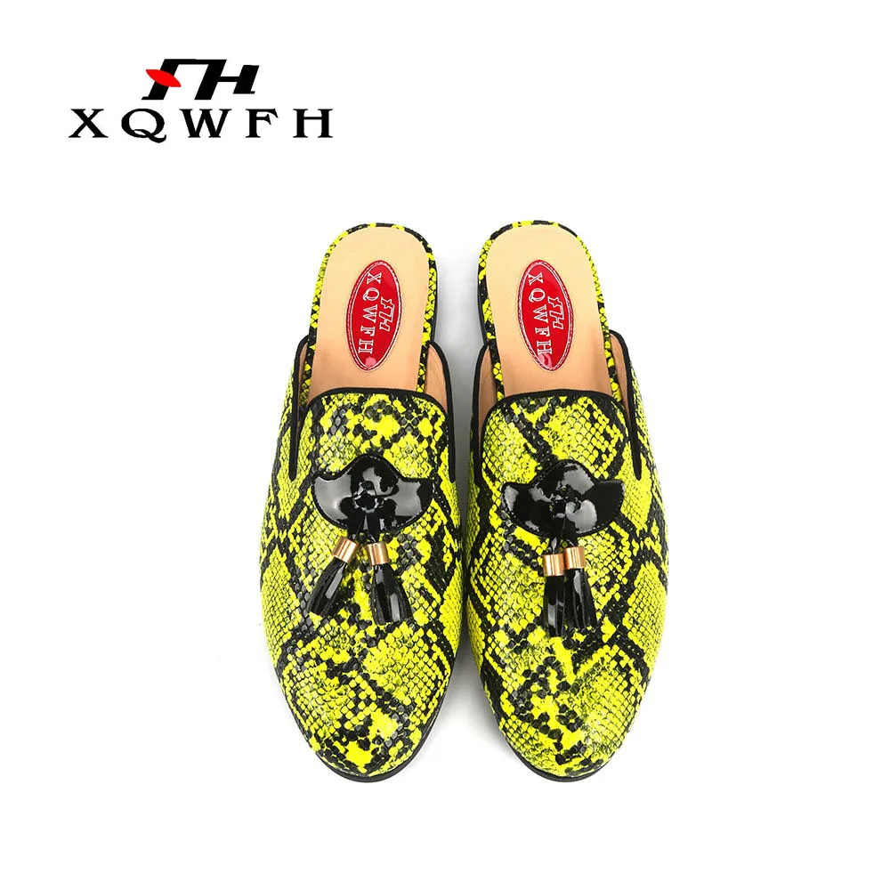 Новый стиль ручной работы для мужчин Тапочки с принтом змеиная кожа Мужские