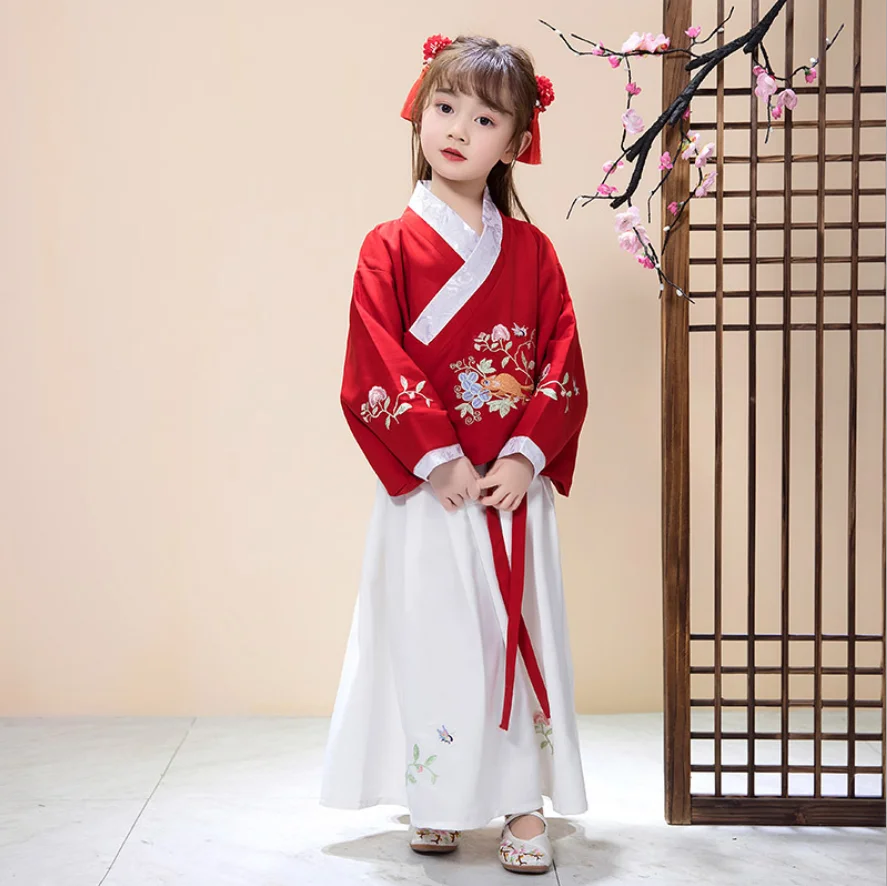 

Детский костюм Hanfu для весны и осени для девочек, комплект из юбки в китайском стиле