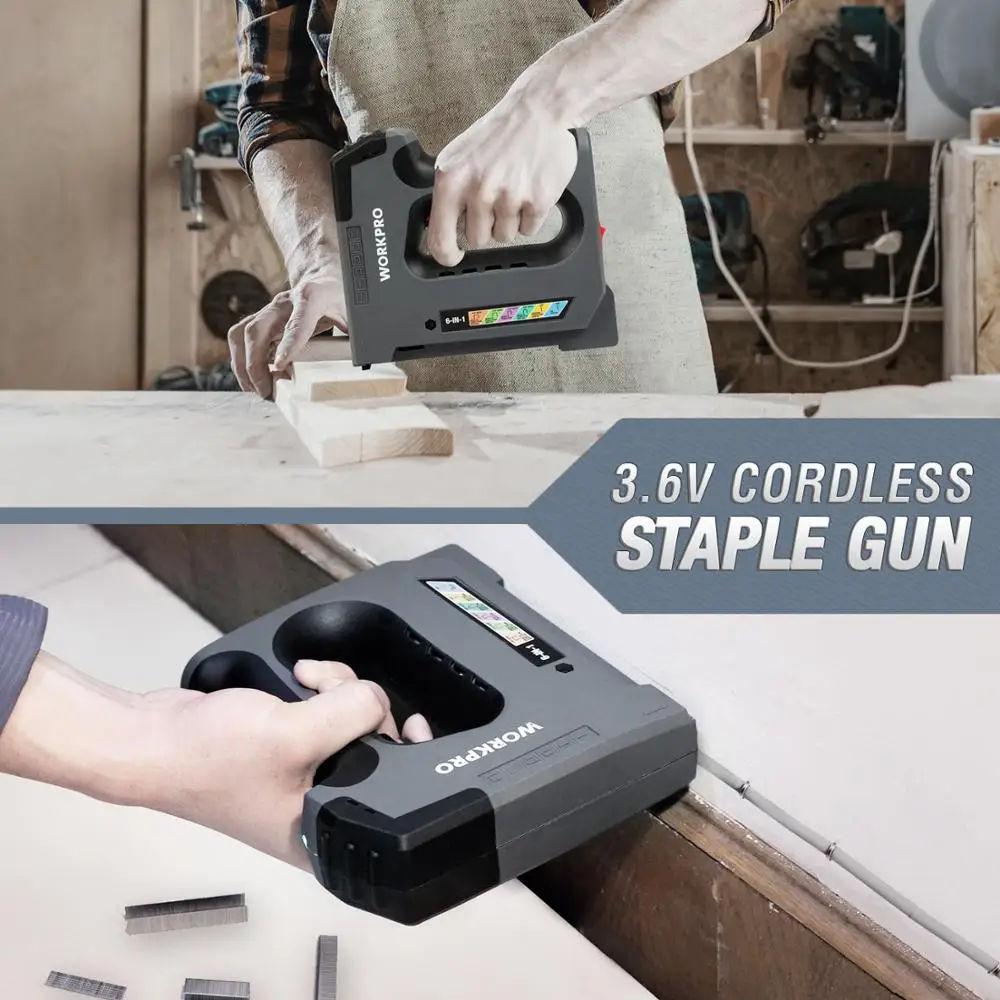 WORKPRO Electric Stapler 3.6V Lithium-ion Cordless Heavy Duty Nail Gun Staple 6in1 Nailer Furniture Tool Wood Frame | Инструменты