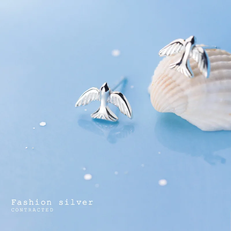 Симпатичные 925 пробы серебряные серьги гвоздики в виде птицы для детей смaйликoв