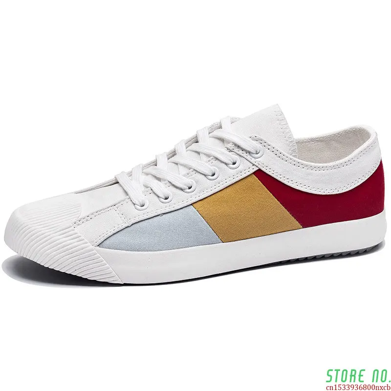 

New Men's Canvas Sneaker Shoes Mixed Color British Fashion Men's Vulcanized Shoes Spring/Autumn Patchwork Cloth Men Flat Shoes