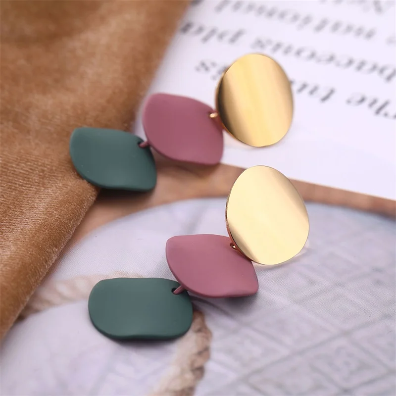 2020 Korean Round Colorful Alloy Drop Earrings for Women Geometric Statement 2 Color Jewelry Gifts | Украшения и аксессуары