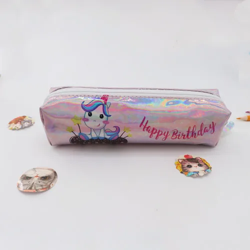 unicorn White cake Милый пенал с единорогом чехол из искусственной кожи с голографической отделкой корейское платье-Карандаш сумка для девочек большой размер kawaii Карандаш Чехол косметический мешок с застежкой-молнией школьный пенал для карандашей - Цвет: unicorn White cake