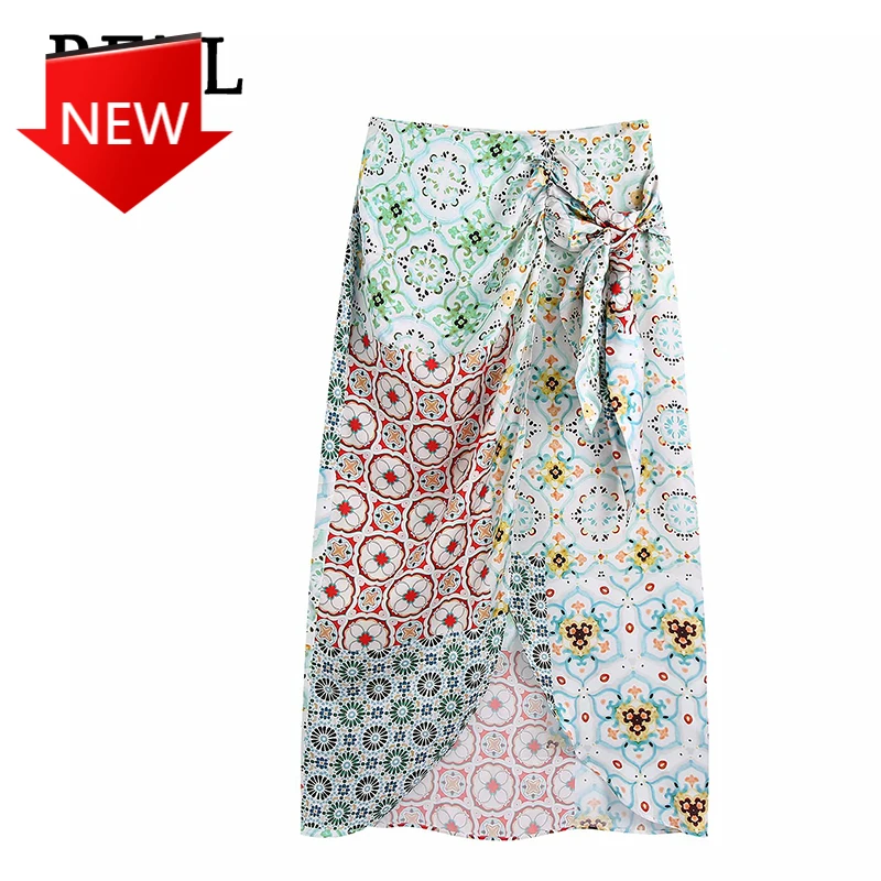 

Юбка-миди с запахом и завязками, винтажная Асимметричная Женская юбка с высокой талией, лето 2022