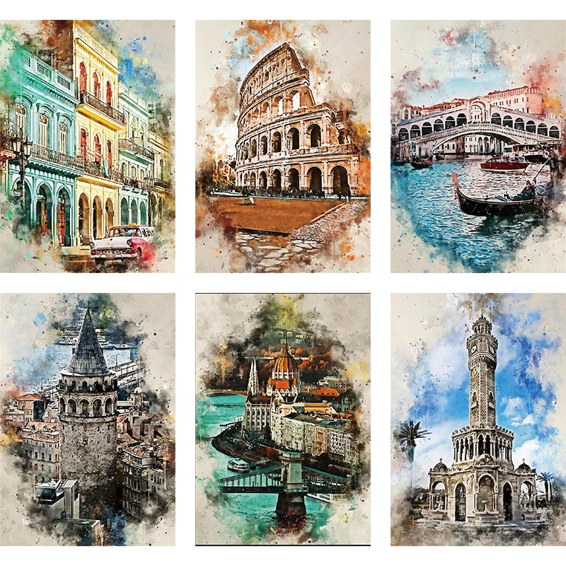 

5D DIY Diamond Painting Color Paintings Of World Famous Buildings Full Square Round Diamond Picture Home Wall Hanging Art Decor