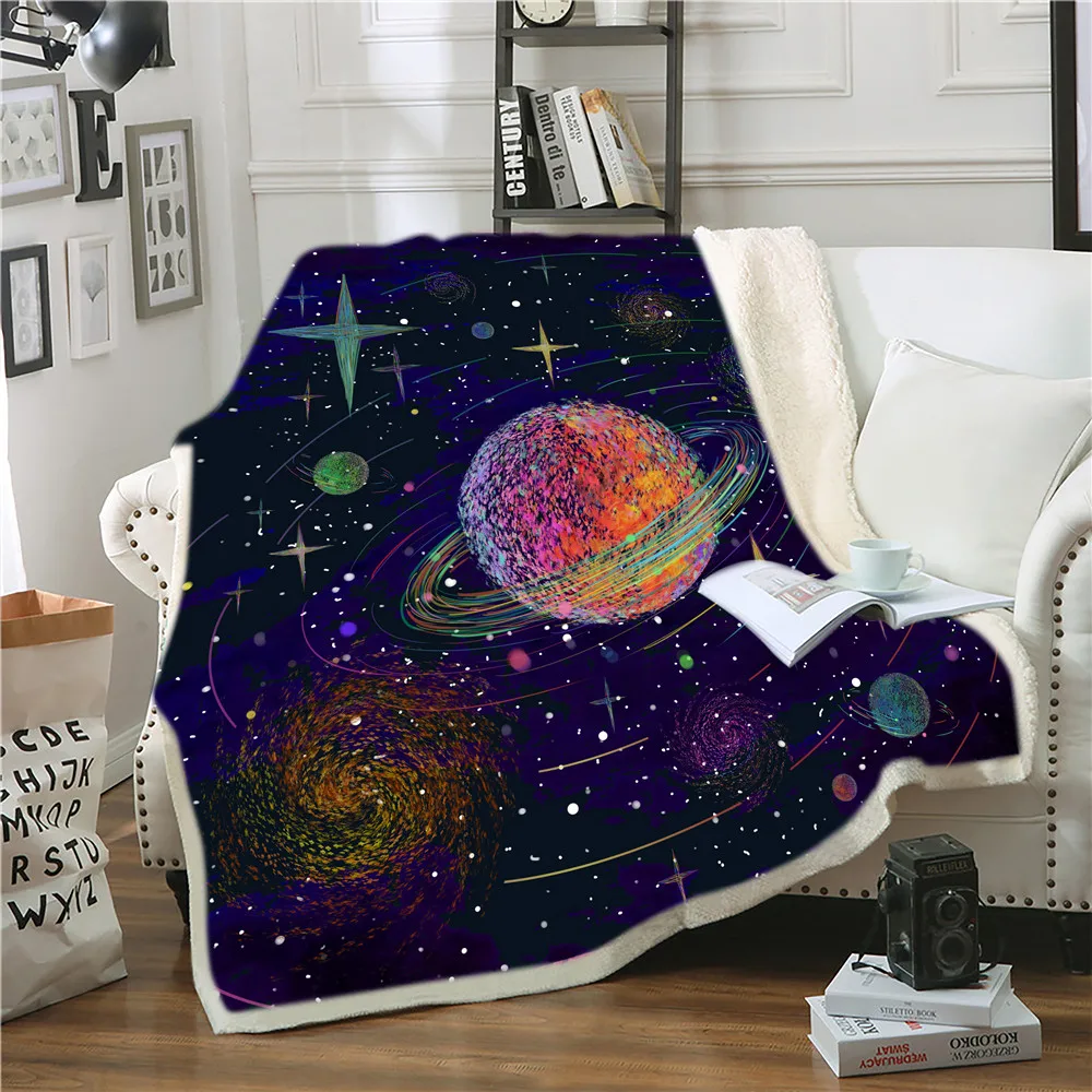 

Мягкое уютное плюшевое одеяло из шерпы в виде космической Галактики, пушистое, большое, маленькое, большое покрывало для кушетки, украшение ...