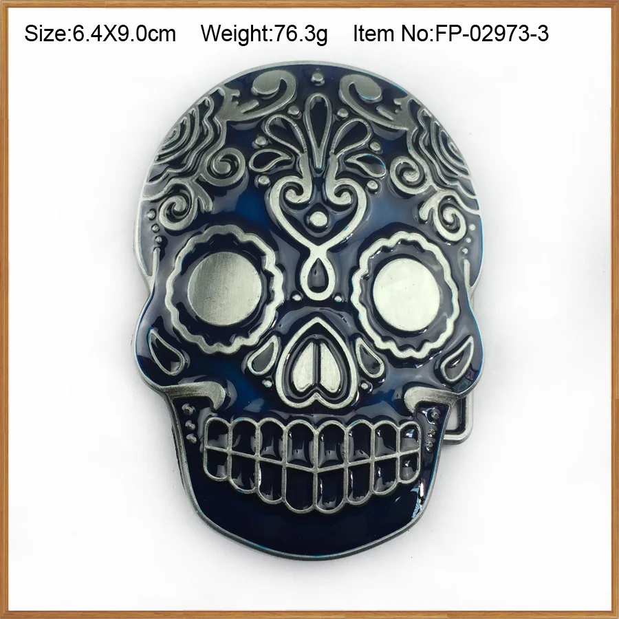 Пряжка для ремня BuckleClub из цинкового сплава с голубым эмалированным черепом