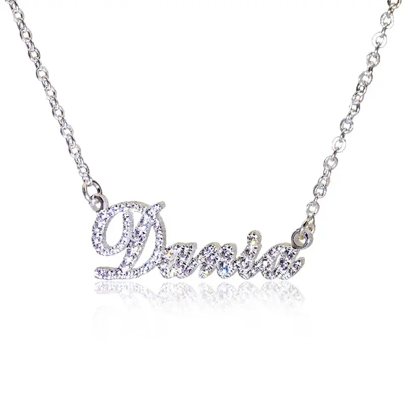 Bling S925 имя серебряное ожерелье с Zirco изготовленные на заказ со стразами кулон