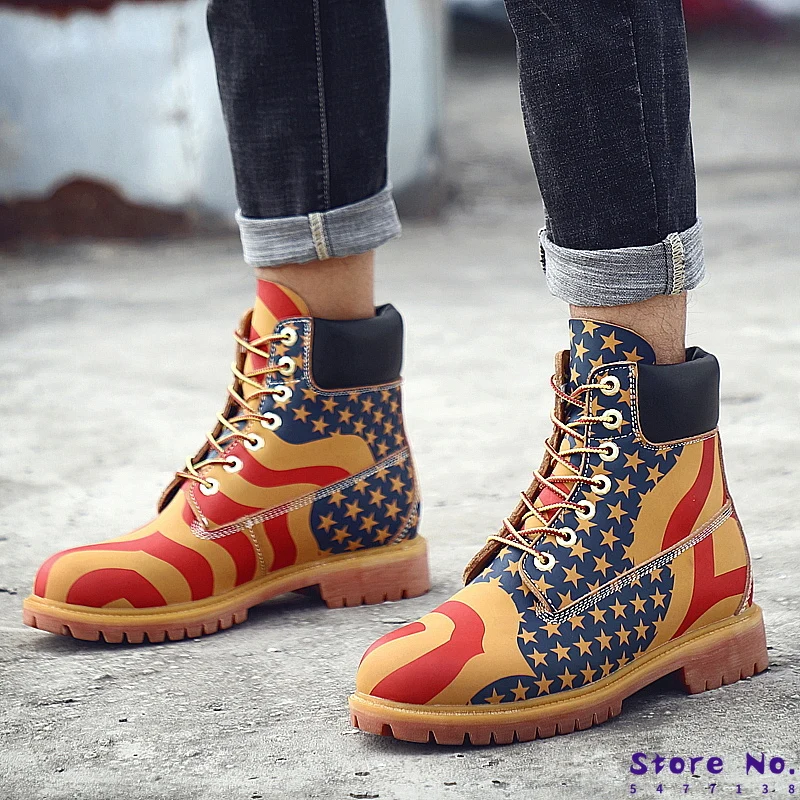 

2020 New Fashion Color Matching Printing Personality Outdoor High-Top Casual Martin Boots Plus Velvet Warmth And Comfort