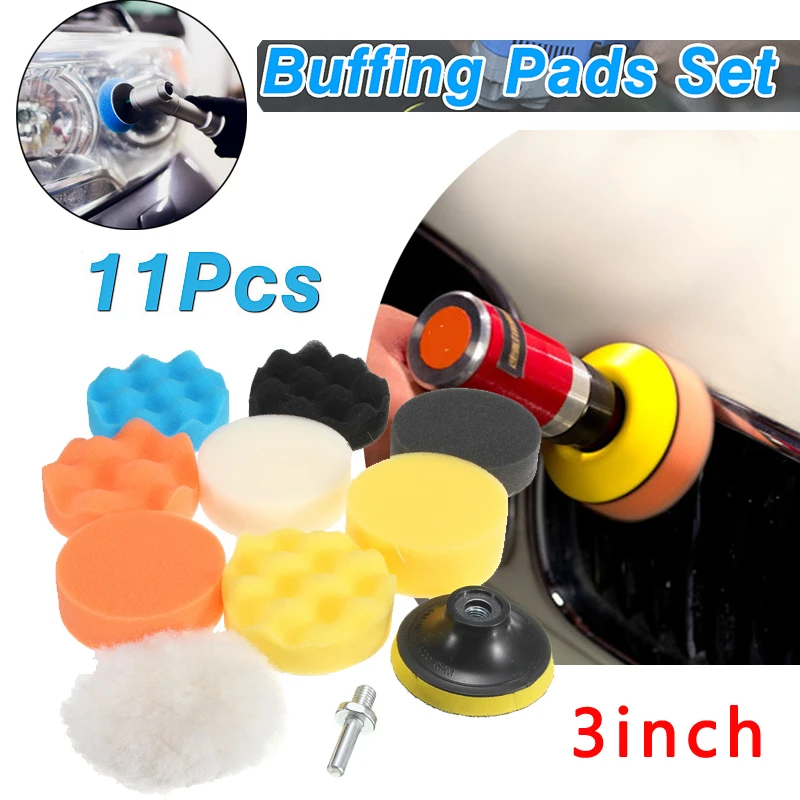 

3inch Car Polishing Disc 11Pcs/Set Self-Adhesive Buffing Waxing Sponge Wool Wheel Polishing Pad M10 Drill Adapter For Polisher