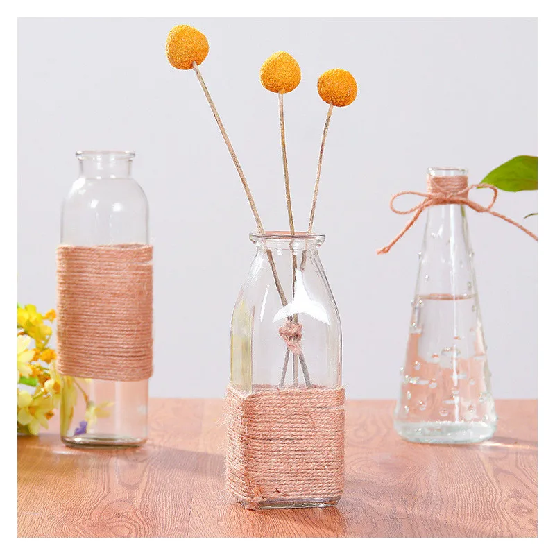 Прозрачная стеклянная ваза с пеньковой веревкой украшение обеденного стола