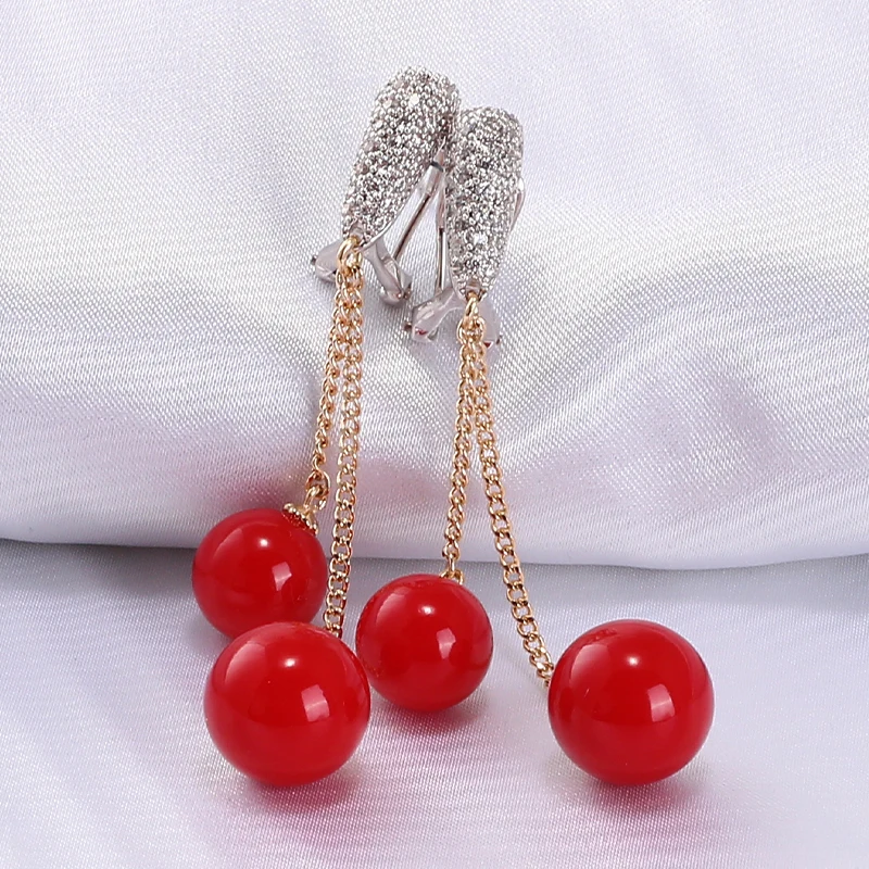 Серьги подвески с двойным жемчугом и цирконом для женщин|Серьги-подвески| |