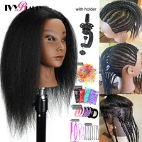 african american mannequin head with real hair and stand for braiding professional styling training hairart barber hairdressing