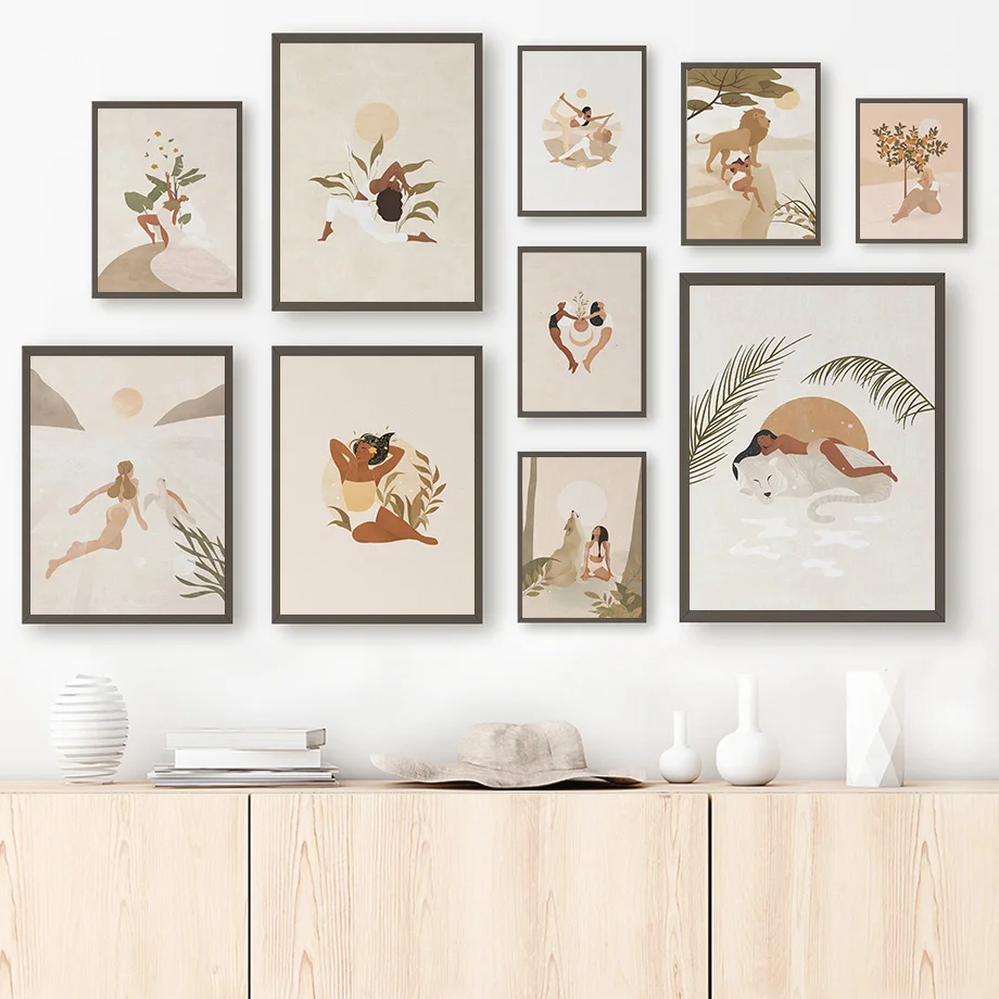 

Vintage Wall Art Canvas Painting Girl Woman Spirit Animal Wolf Lion Nordic Posters Prints Decor Pictures Anime Home Room Decor