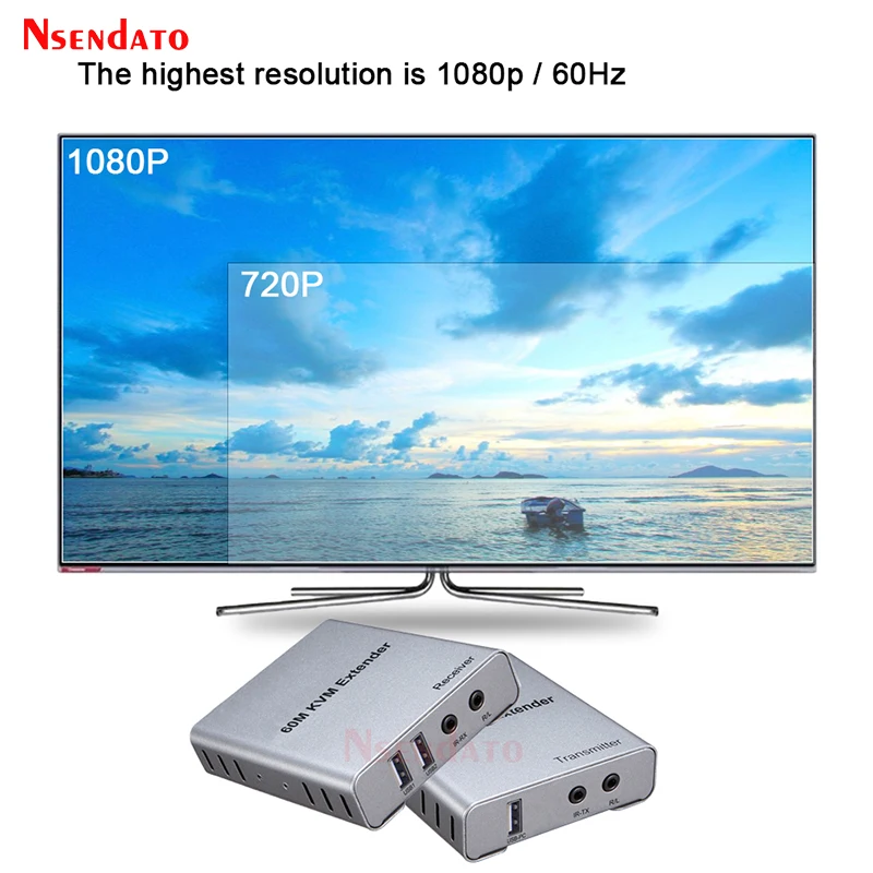 60 м USB KVM HD удлинитель по CAT5E Cat6 RJ45 Ethernet кабель передатчик приемник аудио видео