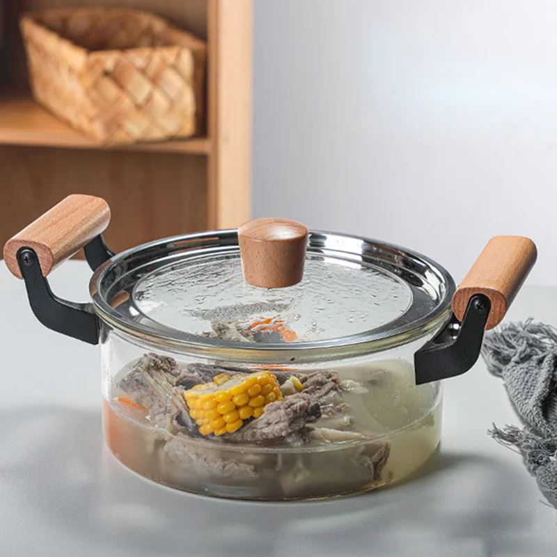 

Household glass cookware heat resistant soup pot transparent salad instant noodle bowl kitchen cookware pot