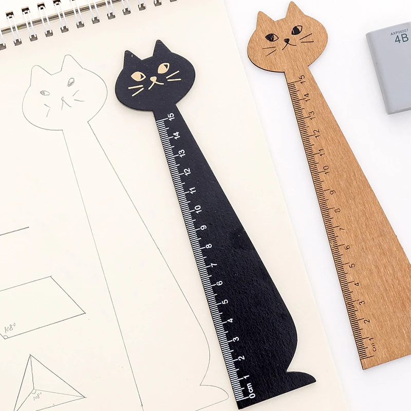 

Korean cartoon ruler cat drawing ruler cute wooden ruler retro children's school supplies stationery ruler kids learning gift