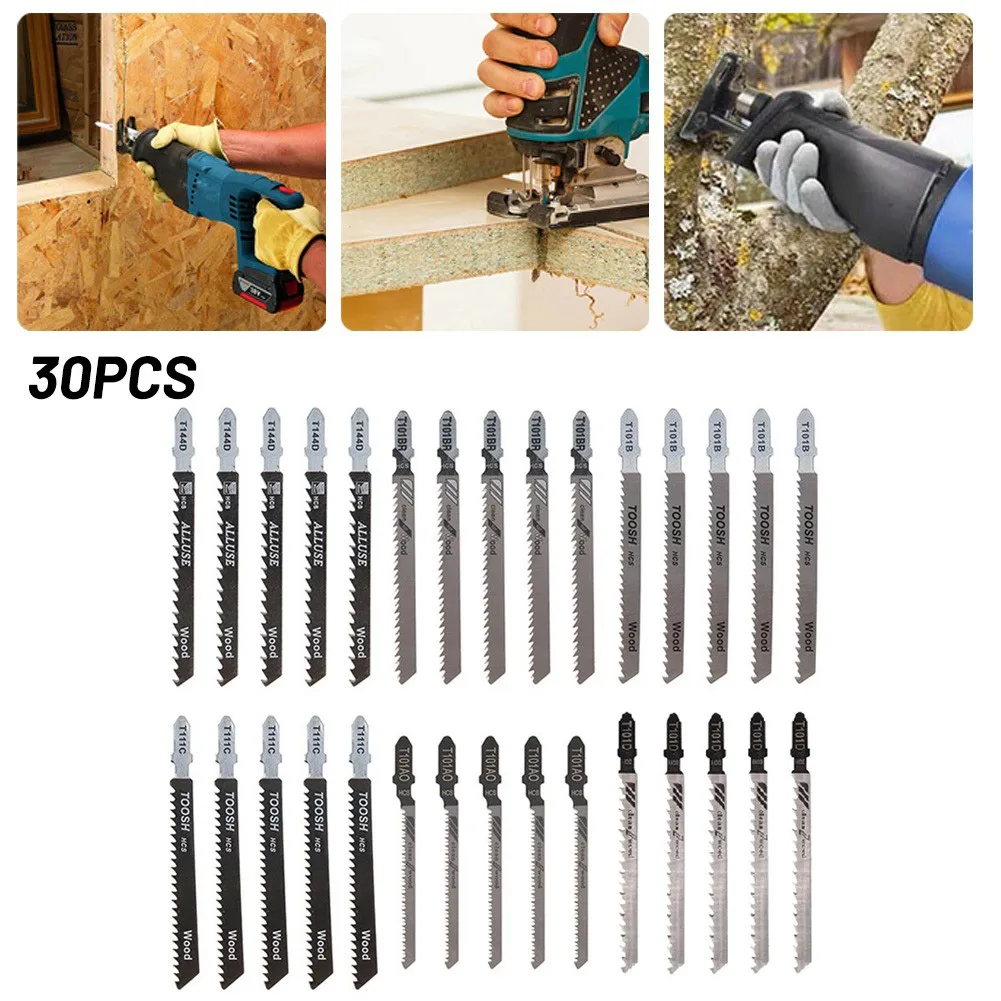 

30Pcs Jig Saw Blades Jigsaw Blades For Wood Metal Cutting Assorted Blades T101B T101BR T111C T144D T101D T101AO For Makita Bosch