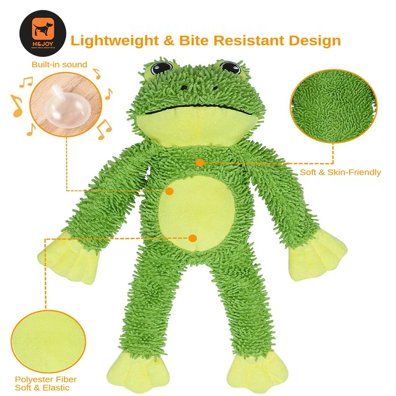 Плюшевая пищащая игрушка H & JOY для собак устойчивая к укусам лягушка жевательная