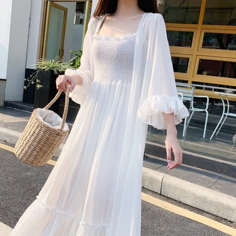 

S-5XL Women Beach Bikini Cover Up Embroidery Chiffon Kimono Cardigan Cover-ups Top Black White Sunscreen Cardigan Tops 2021