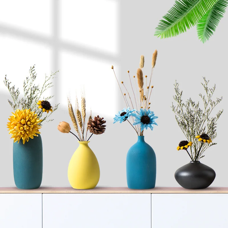 

Nordic Style Ins Jingdezhen Ceramic Vase Flower Arrangement Dried Flower Simple Creative Hydroponic Flower Device Living Room