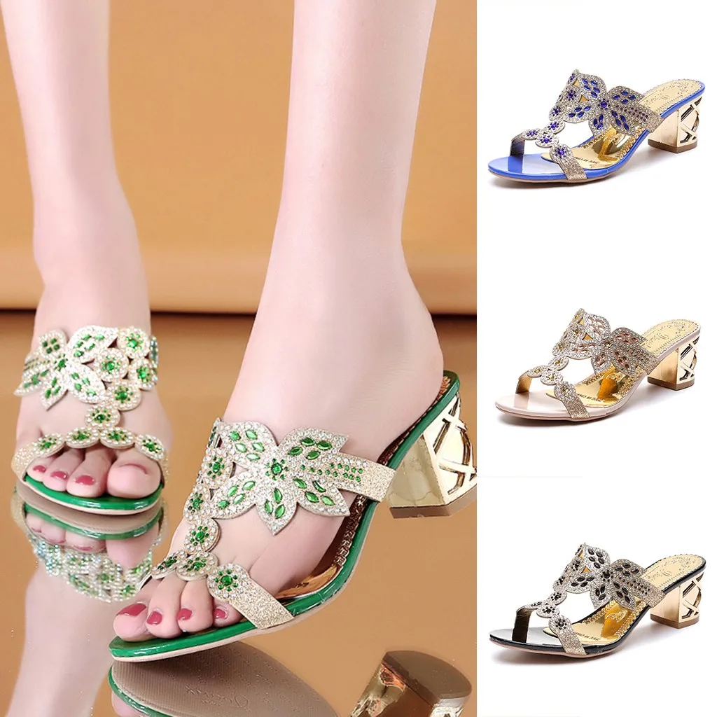 

Women Ladies Bohemia Thick Crystal Roma Slipper Sandals Peep Toe Casual Shoes Square Heels Sandals Bohemia Style Ladies Sandals