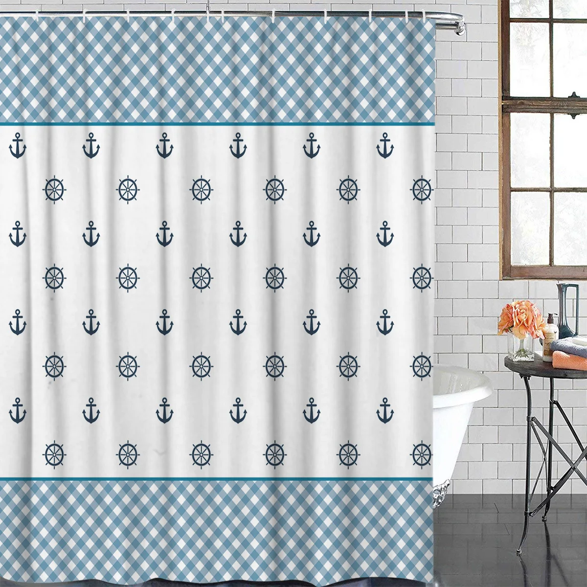 Водонепроницаемый полиэстер ткань занавеска для душа морская тема якорь штурвал