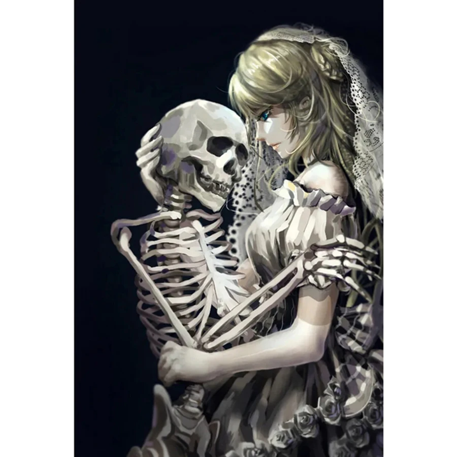 

Алмазная 5D картина с черепом «сделай сам», «девушка обнимает череп», алмазная вышивка, мозаика, набор для украшения, Новое поступление, пода...