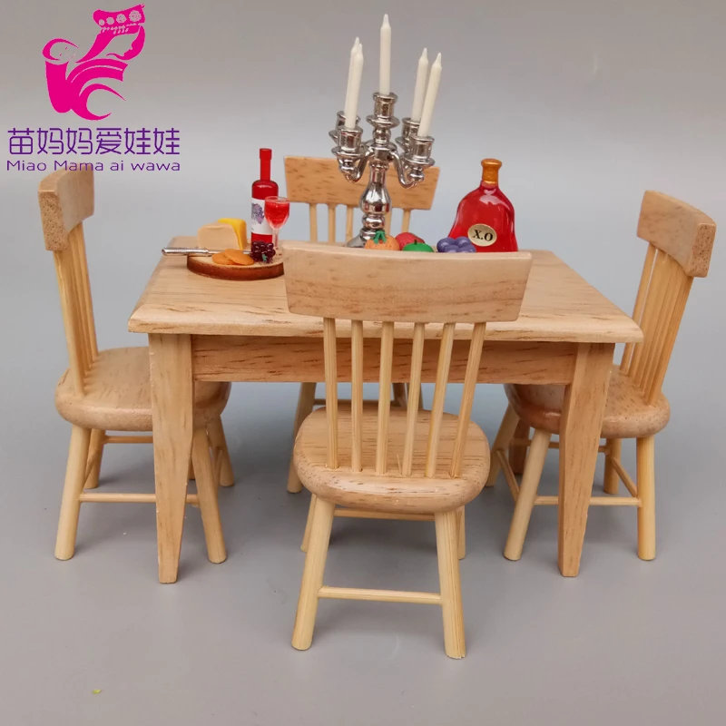 mini 1:12 doll house furniture table and chair set wooden furnishing for 1:8 bjd doll accessories