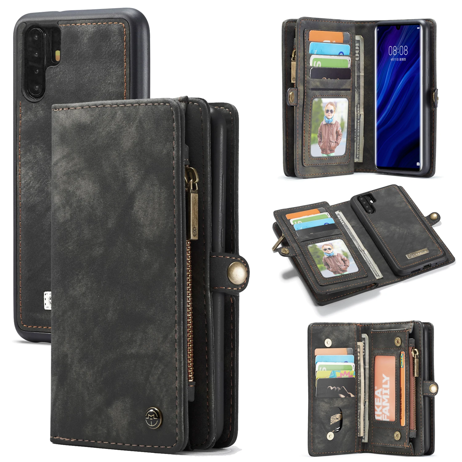 

Wallet Phone Case For Huawei Mate 20 P30 Pro Ultimate Functional All-In-One Handmade Leather Removable Flip Case For P30 Lite