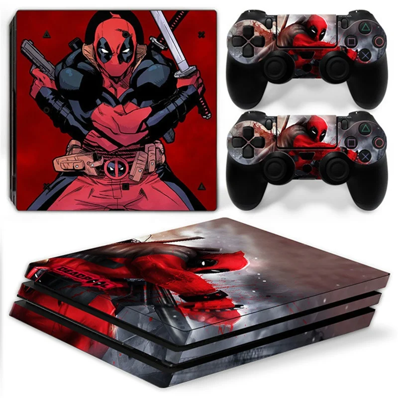 Виниловый стикер для консоли PS4 Pro и 2 контроллеров Marvel Железный человек Дэдпул
