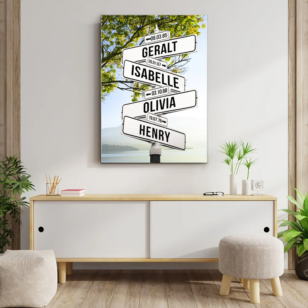 Персонализированный уличный знак пересечения с 2 4 именами/датами холст живопись