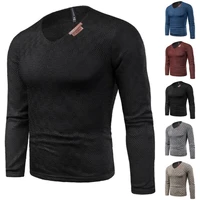 mens long sleeves t shirt solid colour winter warn v neck casual breathable